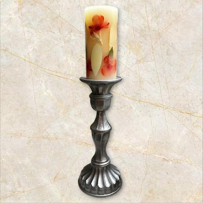 Sale Photo Thumbnail #481: Silver Candle Holder with Candle from Pottery Barn total height 23"