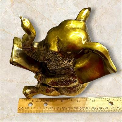 Sale Photo Thumbnail #491: Heavy Brass Elephant Reading Newspaper Decor Approx. 5' tall x 6" wide