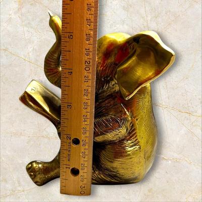 Sale Photo Thumbnail #490: Heavy Brass Elephant Reading Newspaper Decor Approx. 5' tall x 6" wide