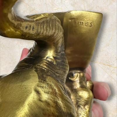 Sale Photo Thumbnail #489: Heavy Brass Elephant Reading Newspaper Decor Approx. 5' tall x 6" wide