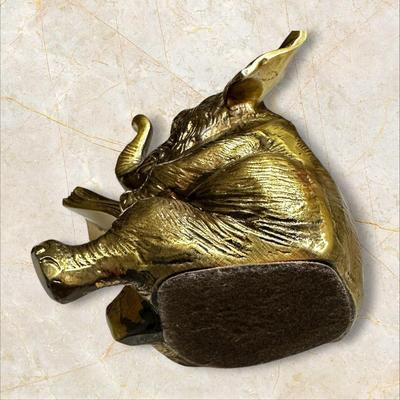 Sale Photo Thumbnail #487: Heavy Brass Elephant Reading Newspaper Decor Approx. 5' tall x 6" wide