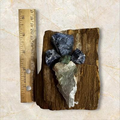 Sale Photo Thumbnail #495: Petrified Wood with Gemstone Cross 4" tall