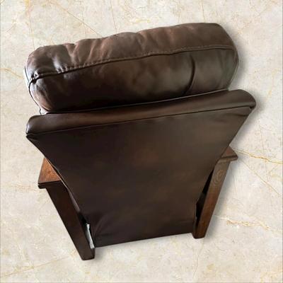 Sale Photo Thumbnail #527: Mission Style Full Reclining Chair with Wood Arms, Mission Style
Seat Width Across 23" 
Excellent Condition