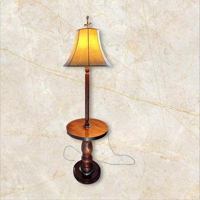 Sale Photo Thumbnail #538: Tall Wooden Lamp with Round Table & Leather Look Shade
Table Diameter 16"
Height 53"