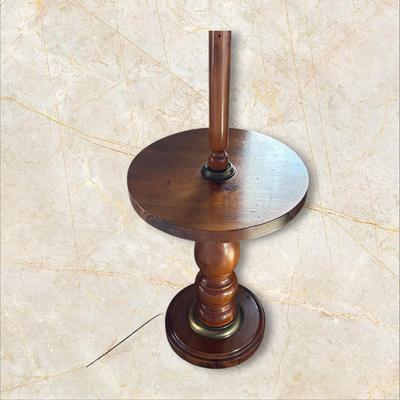 Sale Photo Thumbnail #535: Tall Wooden Lamp with Round Table & Leather Look Shade
Table Diameter 16"
Height 53"
