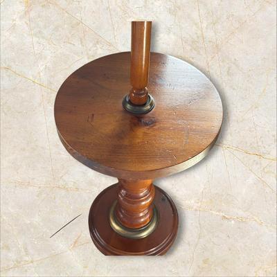 Sale Photo Thumbnail #536: Tall Wooden Lamp with Round Table & Leather Look Shade
Table Diameter 16"
Height 53"