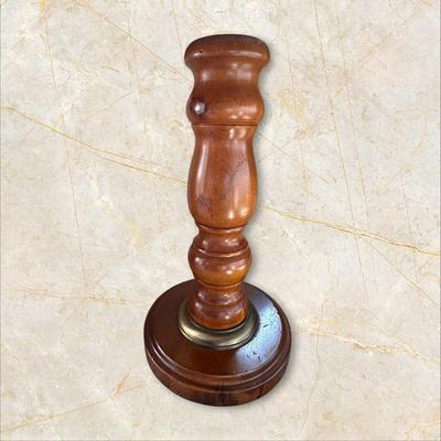 Sale Photo Thumbnail #541: Tall Wooden Lamp with Round Table & Leather Look Shade
Table Diameter 16"
Height 53"