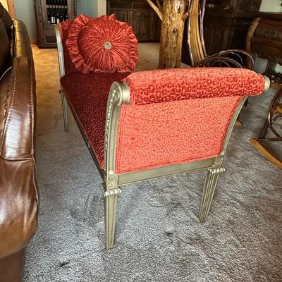 Sale Photo Thumbnail #563: Fabric Covered Bench with Arms
M'Ments:
Width 57" 
Height 32"
Depth 21"