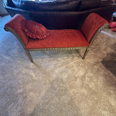 Sale Photo Thumbnail #580: Fabric Covered Bench with Arms
M'Ments:
Width 57" 
Height 32"
Depth 21"