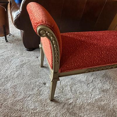 Sale Photo Thumbnail #565: Fabric Covered Bench with Arms
M'Ments:
Width 57" 
Height 32"
Depth 21"