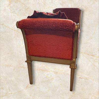 Sale Photo Thumbnail #573: Fabric Covered Bench with Arms
M'Ments:
Width 57" 
Height 32"
Depth 21"