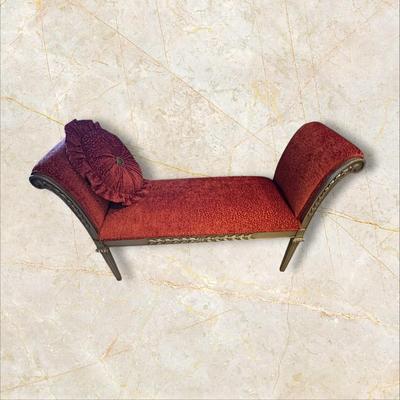 Sale Photo Thumbnail #569: Fabric Covered Bench with Arms
M'Ments:
Width 57" 
Height 32"
Depth 21"