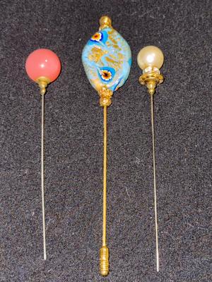 3 Vintage Decorative Hat Pins