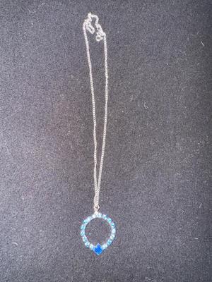 Blue Rhinestone Pendant on Sterling Chain