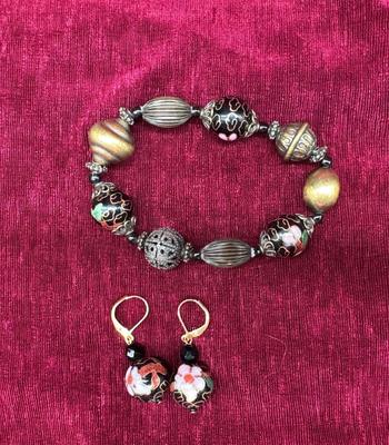 Cloisonne Bracelet and Earring Set