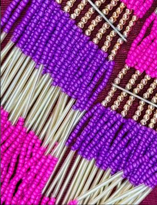 Heavily Beaded Seed Bead Necklace of Purple Pink and Silver