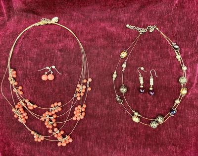 4 Piece Lot - 2 Sets of Beaded Necklaces & Matching Earrings