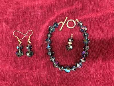 Aurora Borealis Beaded Bracelet Earrings and Drop Pendant