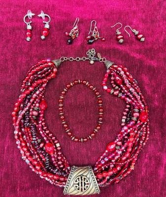 Chico's Heavily Beaded Neck;ace with Bracelet and 3 Pairs of Matching Earrings