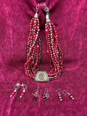 Chico's Heavily Beaded Neck;ace with Bracelet and 3 Pairs of Matching Earrings