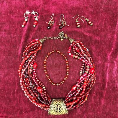 Chico's Heavily Beaded Neck;ace with Bracelet and 3 Pairs of Matching Earrings