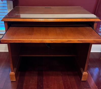 Solid Wood Computer Desk with Protective Glass Top