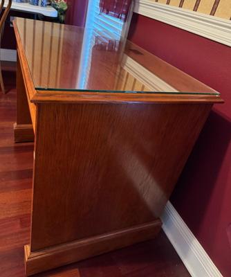 Solid Wood Computer Desk with Protective Glass Top