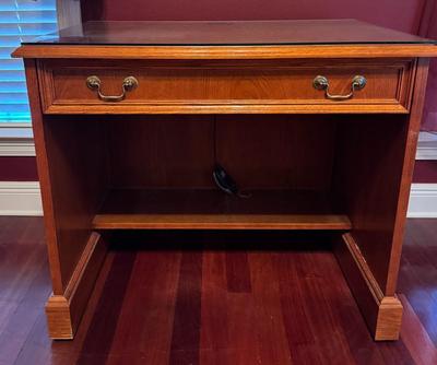 Solid Wood Computer Desk with Protective Glass Top