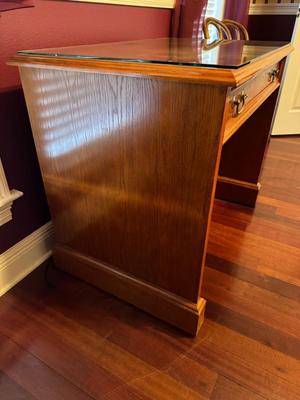 Solid Wood Computer Desk with Protective Glass Top
