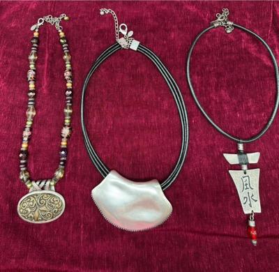Lot of 3 Large Pendant Fashion Necklaces