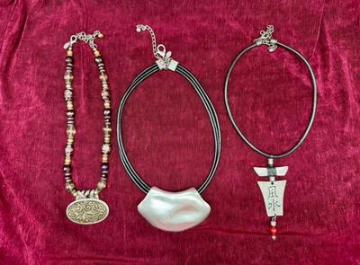 Lot of 3 Large Pendant Fashion Necklaces