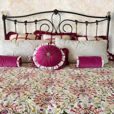 Sale Photo Thumbnail #597: Metal King Bed Frame w Headboard and Footboard (bedding listed separately)