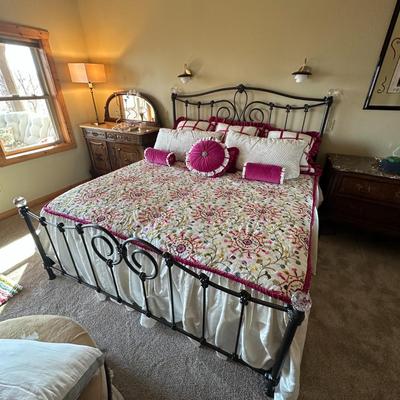 Sale Photo Thumbnail #599: Metal King Bed Frame w Headboard and Footboard (bedding listed separately)
