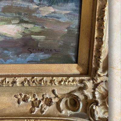 Sale Photo Thumbnail #602: Oil Painting with Ornate Gold Frame, Garden Party/Country Cottage in Spring, Flowers
46" x 35"