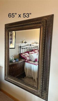 Sale Photo Thumbnail #610: Large Ornately Framed Bevelled Wall Mirror
65" x 53"