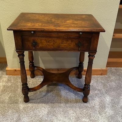 Sale Photo Thumbnail #618: Small Wood End Table / Sliding Desk Ledge and Drawer
M'ments:
Height 28"
Width 26"
Depth 18"