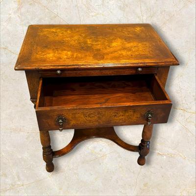 Sale Photo Thumbnail #612: Small Wood End Table / Sliding Desk Ledge and Drawer
M'ments:
Height 28"
Width 26"
Depth 18"