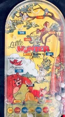 LITTLE HUNTER PINBALL GAME, SQUARE IT, AND CAST IRON COWBOY PEICES