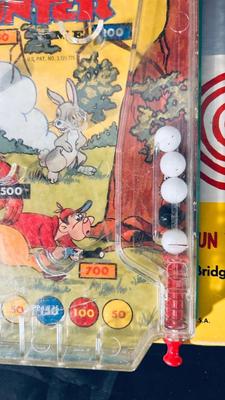 LITTLE HUNTER PINBALL GAME, SQUARE IT, AND CAST IRON COWBOY PEICES