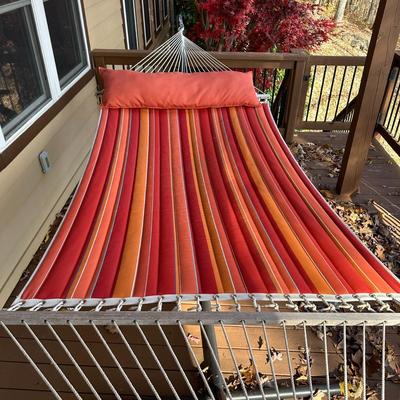 Sale Photo Thumbnail #632: Hammock with Metal Frame
Has been kept on a covered outdoor porch, great condition. Heavy frame.