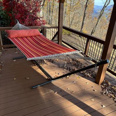 Sale Photo Thumbnail #631: Hammock with Metal Frame
Has been kept on a covered outdoor porch, great condition. Heavy frame.