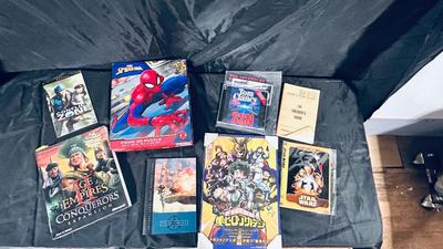 SUPER HERO STUFF AND COMPUTER GAME AND GAME BOOKS, STAR WARS MOVIE