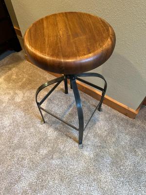 Sale Photo Thumbnail #679: Heavy Metal and Wood Swivel Stool