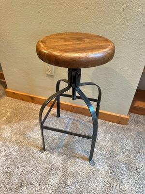 Sale Photo Thumbnail #680: Heavy Metal and Wood Swivel Stool