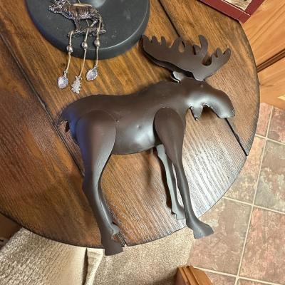 Sale Photo Thumbnail #759: Cabin Decor Lot- metal moose, beer/bar flipover sign, metal paper towel holder, and moose ornament