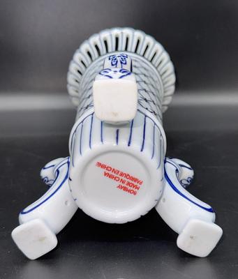 Blue & White 12” Vase - Reticulated Fluted