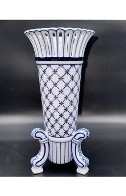 Blue & White 12” Vase - Reticulated Fluted