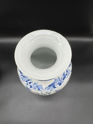 Blue & White 14” Birds and Butterflies Vase