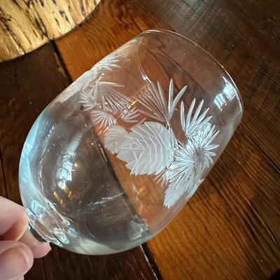 Sale Photo Thumbnail #841: Set of 10 Wine Glasses & Carafe w Etched Pine Cones