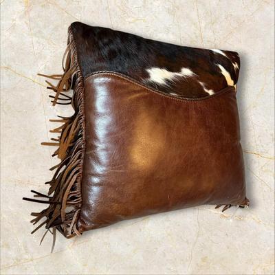 Sale Photo Thumbnail #847: Animal Hide and Leather Throw Pillow with Fringe
Size 20" Square